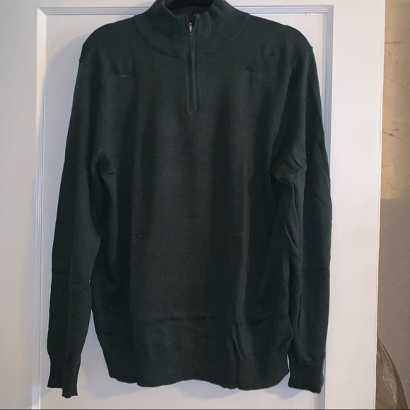 Mens Quarter Zip cotton sweater dark green new with tags Telluride Clothing Co - Picture 2 of 10